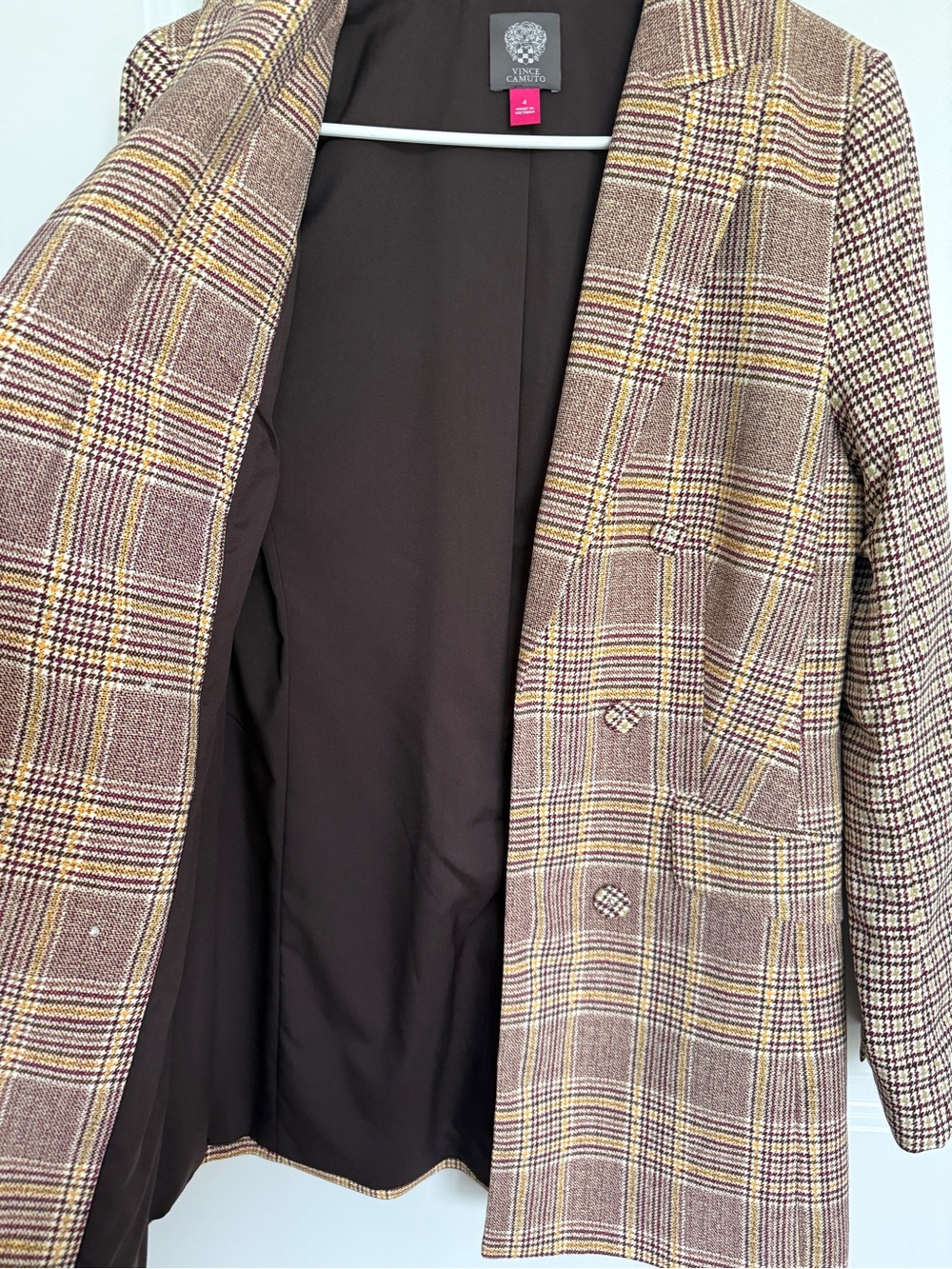 Vince Camuto Plaid Long Blazer Jacket - Brown and Yellow - Picture 4 of 5